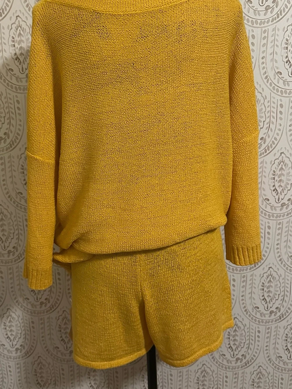 Amazon Women’s High Waist Knit Shorts Set - Mustard Yellow